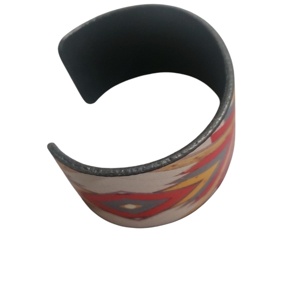 AZTEC CUFF GOLD FAUX WOOD GRAIN ORANGE BLUE - Picture 6 of 7